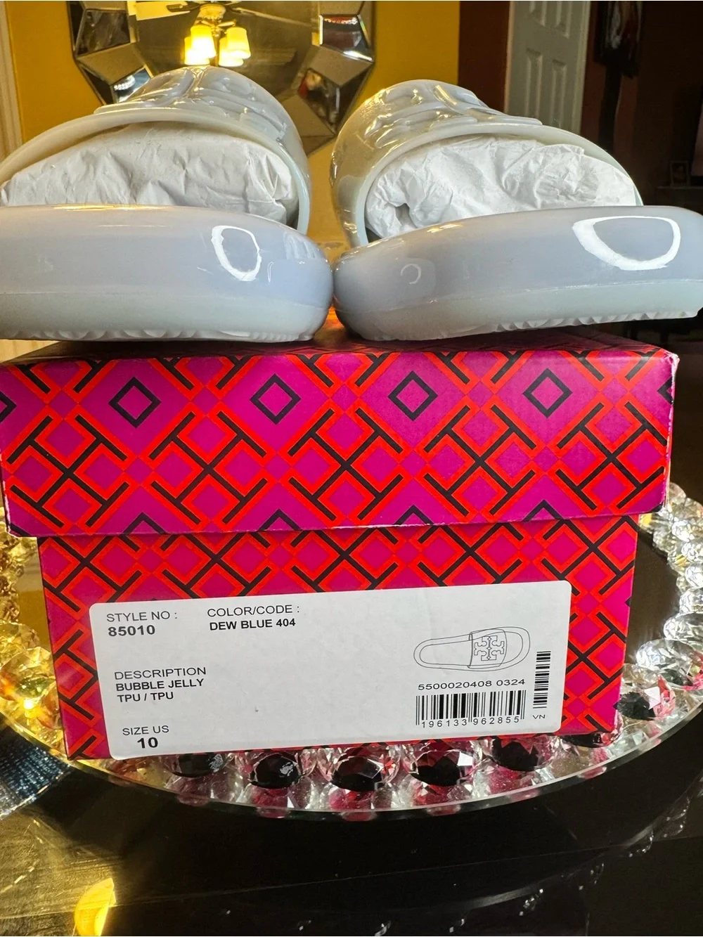 Tory Burch Women's Bubble Jelly SlidesIn Blue. Size  10